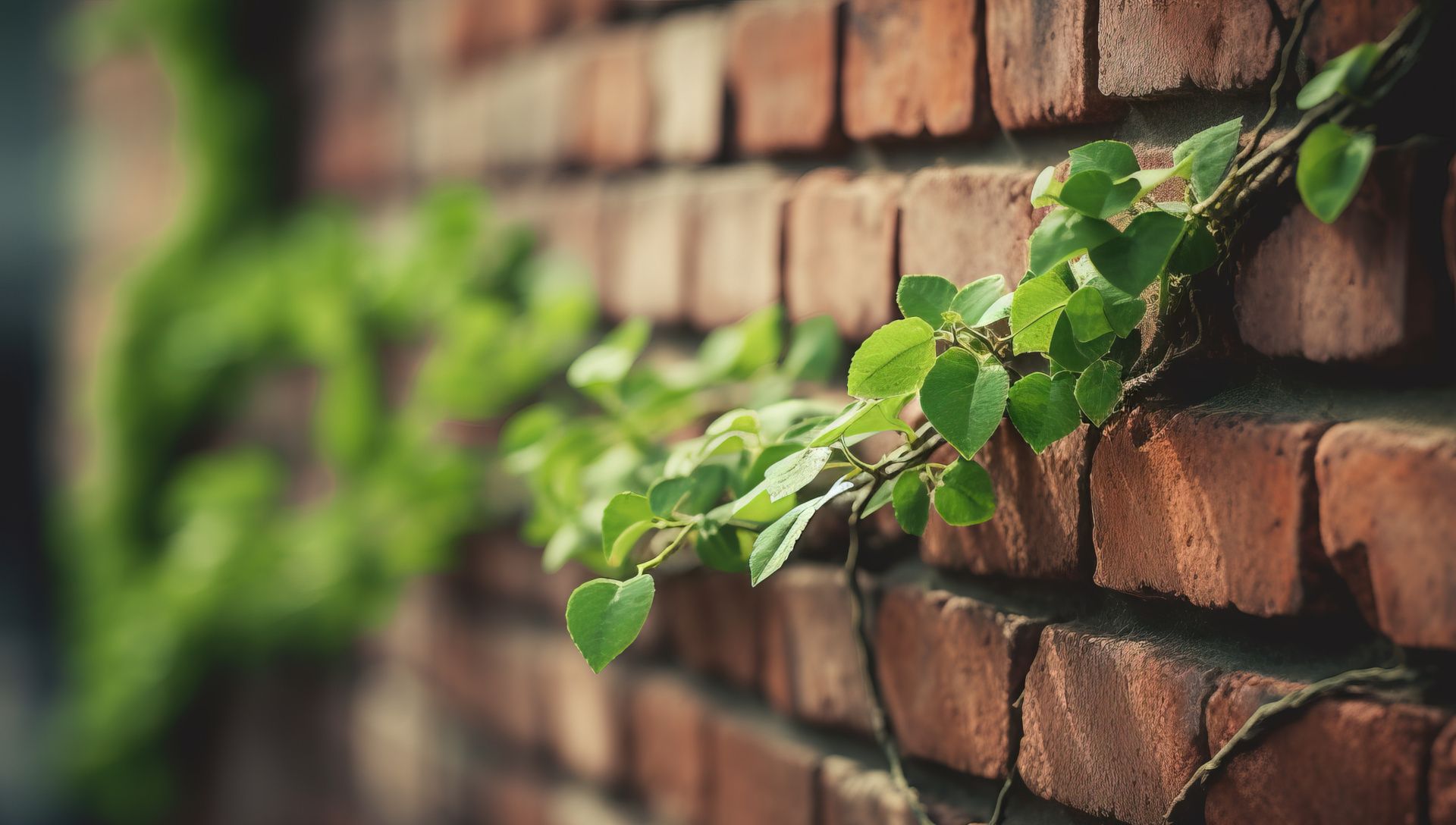 Brick wall with ivy running alongside