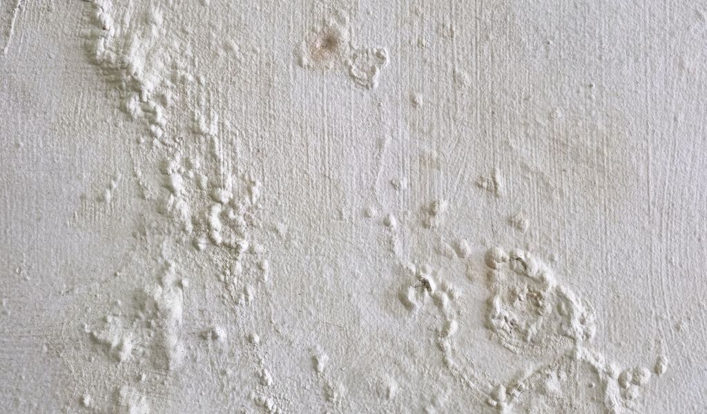 Wall showing peeling and bubbling paint due to damp behind wall